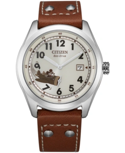 Citizen Disney By  Mickey Aviator Brown Leather Strap Watch 40mm In Brown / Ivory / White