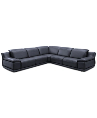 Furniture Daisley 5-pc. Leather "l" Shaped Sectional Sofa With 3 Power Recliners In Navy