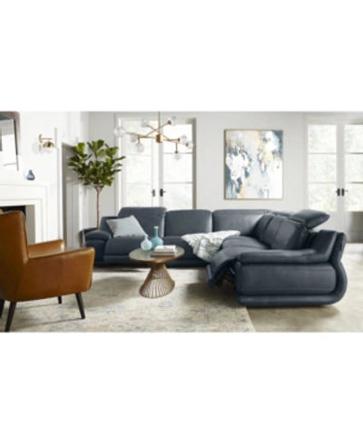 Furniture Daisley 5-pc. Leather "l" Shaped Sectional Sofa With 2 Power Recliners In Navy