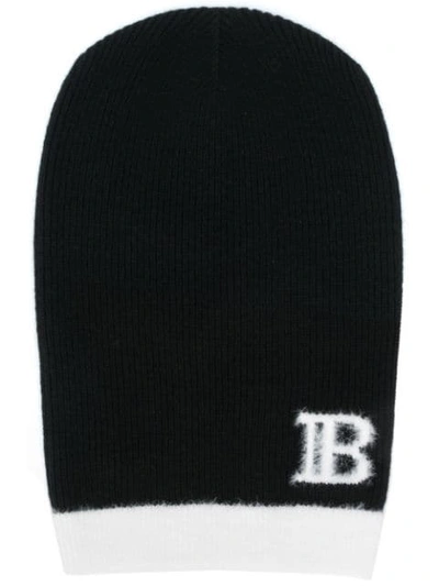 Balmain Contrasting Logo Beanie In Black
