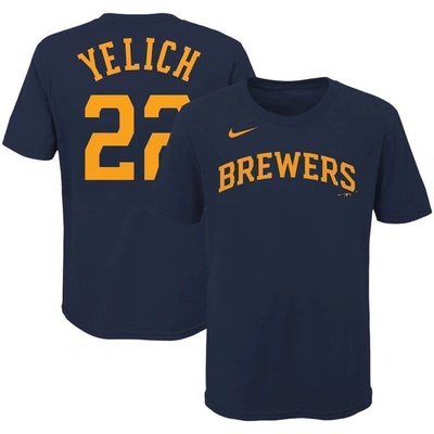 Nike Kids' Milwaukee Brewers Youth Name And Number Player T-shirt Christian Yelich In Navy