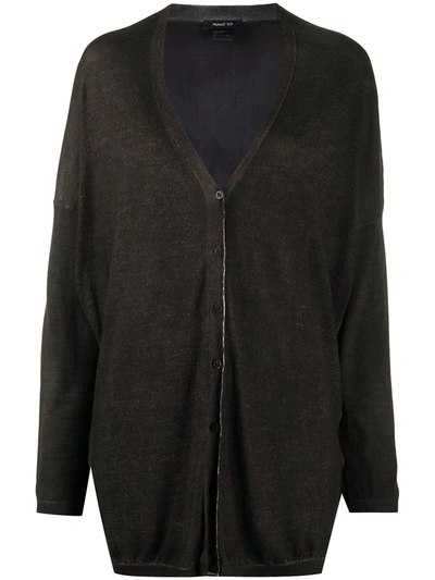 Avant Toi Oversized V Neck Cardigan W/ Silk Flower Details In Black