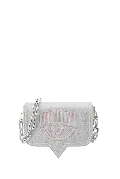 Chiara Ferragni Eyelike Big Glitter Bag In Silver,pink