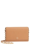Tory Burch Robinson Leather Wallet On A Chain In Cardamom / Royal Navy