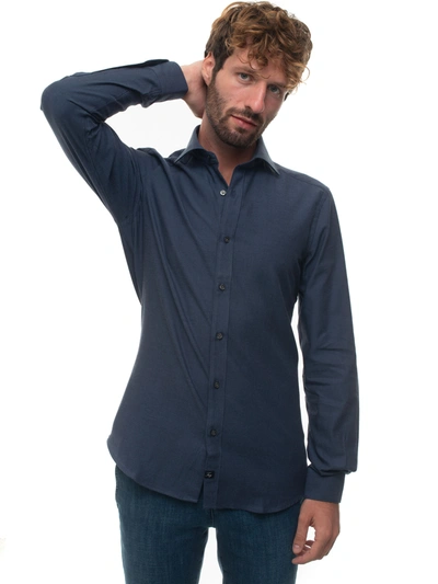 Fay Casual Shirt Blu Denim Cotton Man In Blue Denim