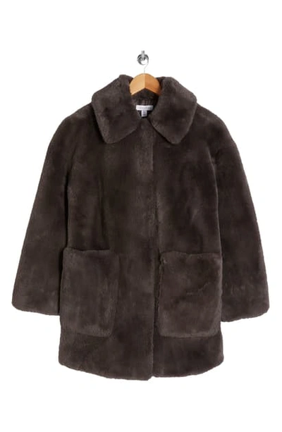 Topshop Eddie Faux Fur Coat In Charcoal