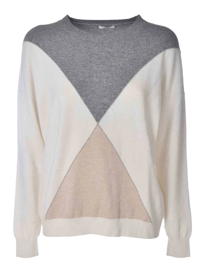Peserico Color Block Pullover In Ivory Grey And Beige In White