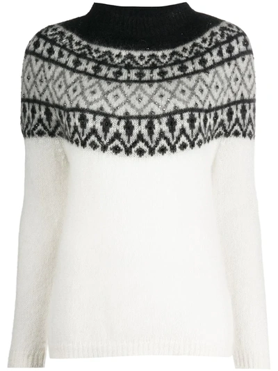 Blumarine Pullover In Ivory Color Featuring Grey Intarsia In White