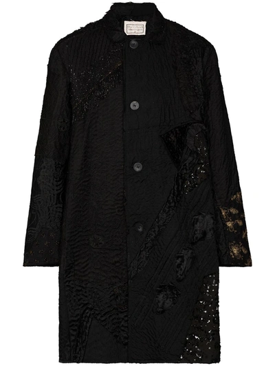 By Walid Rufus Embroidered Patchwork Silk Coat In Black