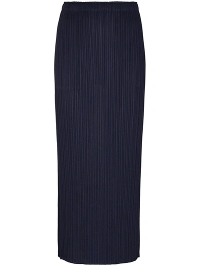 Issey Miyake New Colourful Basics Plissé Midi Skirt In Blue