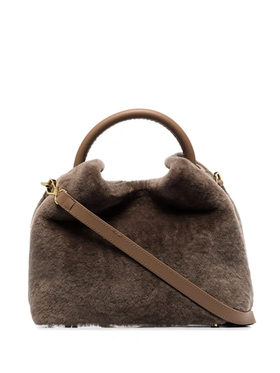 Elleme Baozi Shearling And Leather Cross-body Bag In Brown