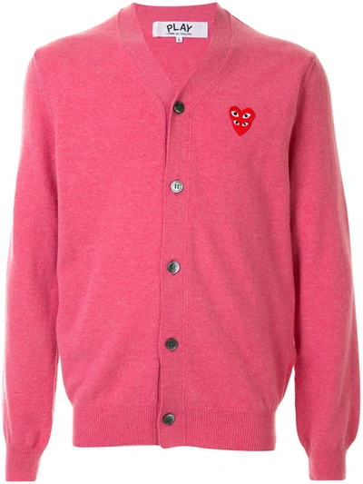 Comme Des Garçons Play Logo-embellished Cardigan In Pink