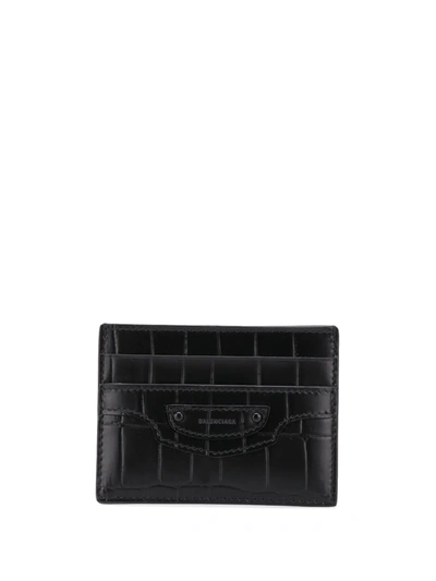 Balenciaga Crocodile Print Leather Card Holder In Black