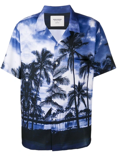Noon Goons Palm Tree Print Bowling Shirt In Blue