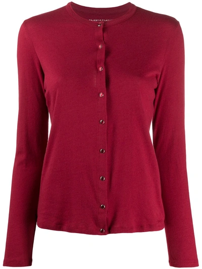 Majestic Round Neck Cardigan In Red