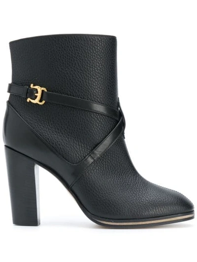 Pollini Side Buckle Ankle Boots In Black