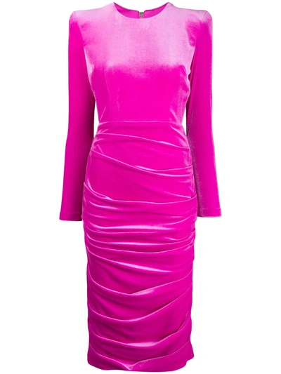 Alex Perry Lucas Ruched Midi Dress In Pink