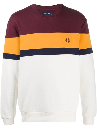 Fred Perry Colour Block Sweatshirt In Burgundy And White In Purple