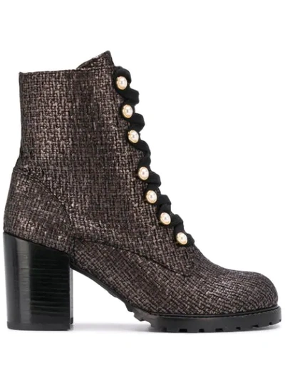 Stuart Weitzman Ivey Metallic Tweed Boots In Brown