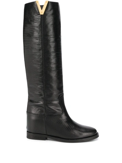 Via Roma 15 V-notch Knee Boots In Black