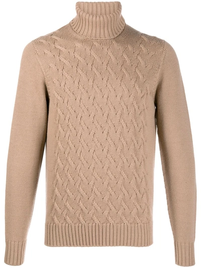 Drumohr Roll Neck Cable Knit Jumper In Brown