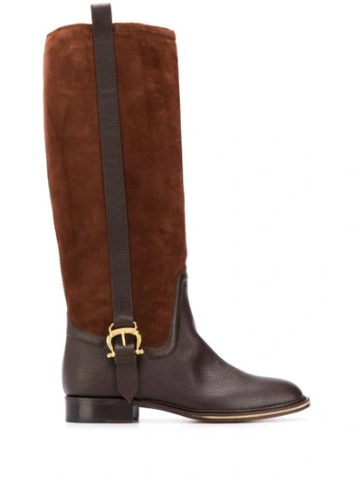 Pollini Panelled Knee Boots In Brown