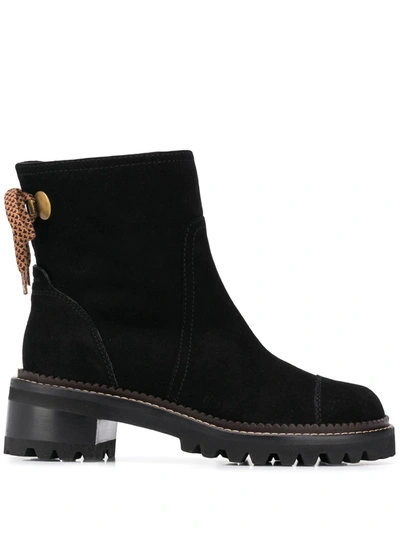 See By Chloé Suede Ankle Boots With Rear Tie Fastening In Black