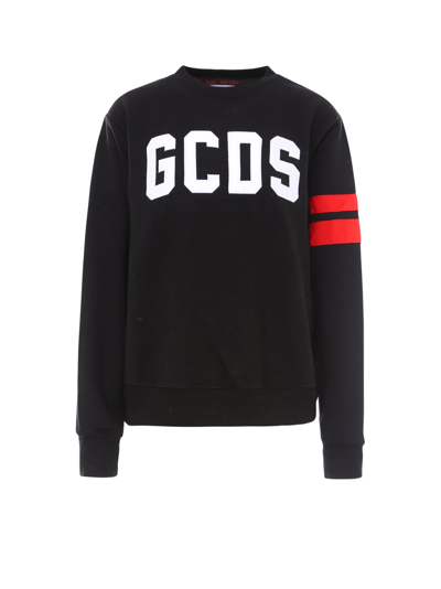 Gcds Logo Crew Neck Cotton Sweatshirt In Black