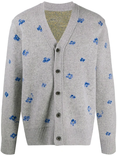 Ader Error Oversized Floral-jacquard Wool Cardigan In Grey