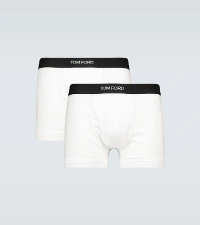 Tom Ford Men's 2-pack Stretch-cotton Logo Boxer Briefs In White
