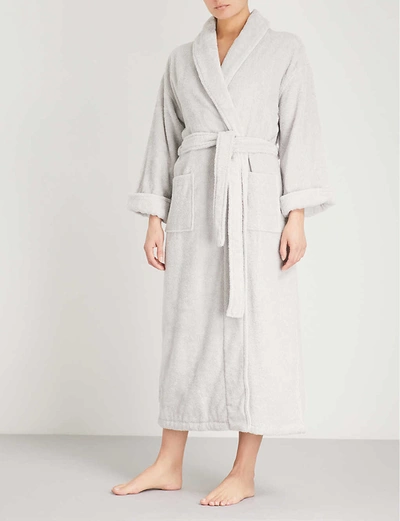 The White Company Cotton-towelling Dressing Gown In Pearl Grey