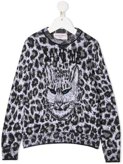 Alberta Ferretti Kids' Leopard Print Knitted Jumper In Grey