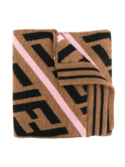 Fendi Kids' Zucca Intarsia-knit Scarf In Neutrals