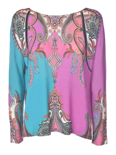 Blumarine Printed Sweater In Purple And Light Blue In Red