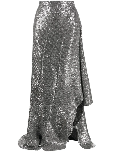 Ami Alexandre Mattiussi Ruffle Asymmetric Skirt In Silver