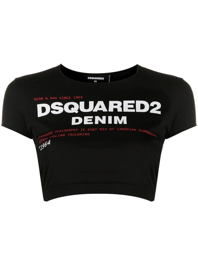 Dsquared2 Cropped Logo Print T-shirt In Black