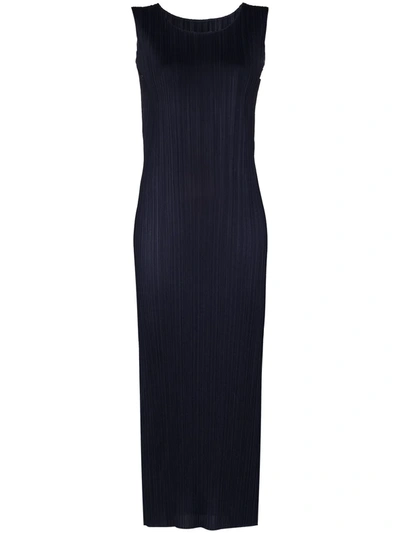 Issey Miyake New Colourful Basics Plissé Midi Dress In Blue