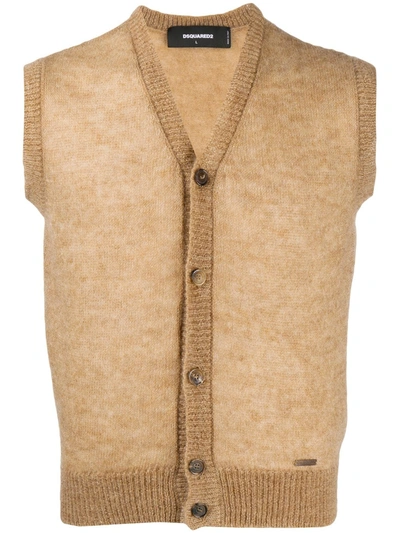 Dsquared2 Sleeveless Knitted Cardigan In Neutrals