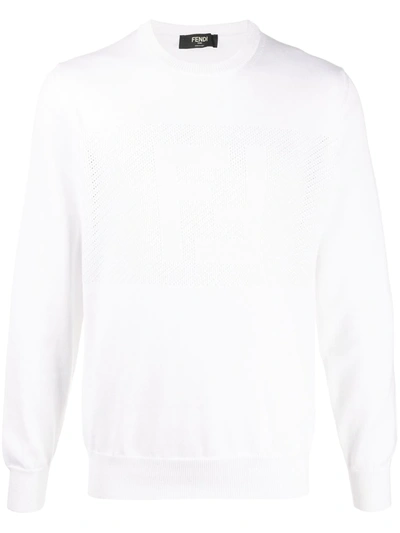 Fendi Perforated Logo Sweatshirt In White