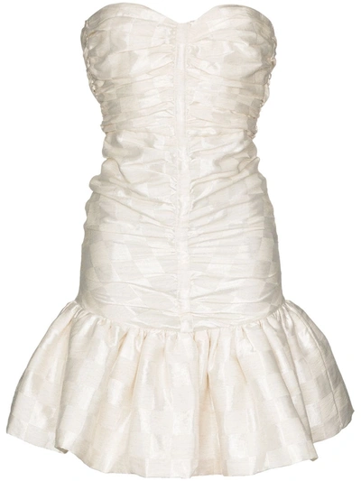 Rotate Birger Christensen Laila Ruched Jacquard Linen Blend Dress In White