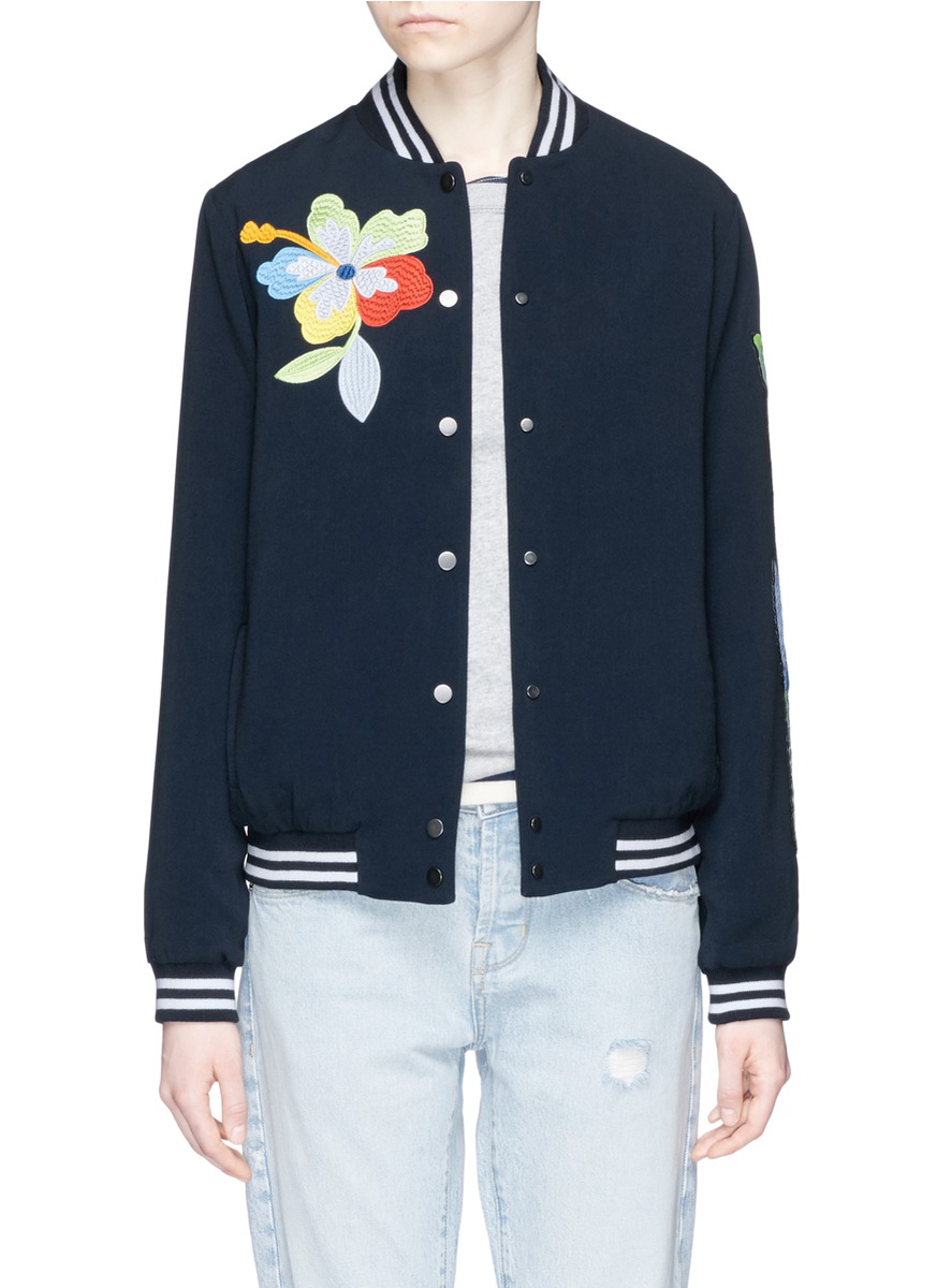 Mira Mikati Sequin Floral And Parrot Embroidery Bomber Jacket | ModeSens