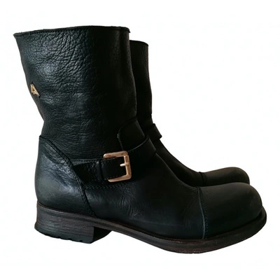 Pre-owned Cycle Leather Biker Boots In Black