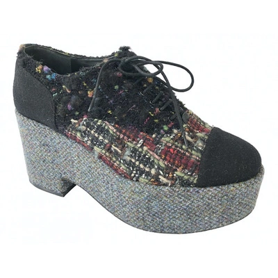 Pre-owned Chanel Tweed Lace Ups In Multicolour