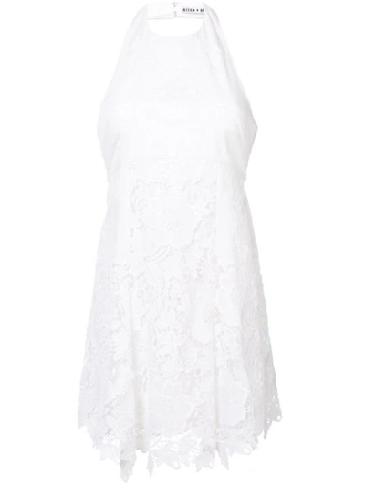 Alice And Olivia Susan Embroidered Halter Flare Dress, Off-white In Off White