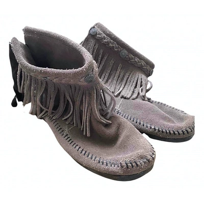 Pre-owned Minnetonka Grey Suede Ankle Boots