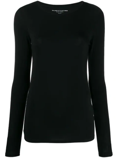 Majestic Long Sleeved Round-neck Top In Black