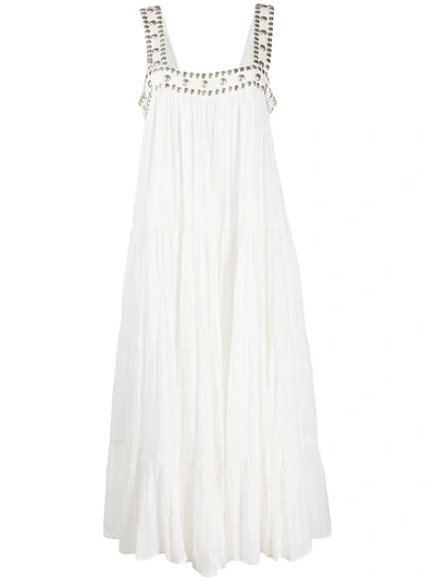 Mes Demoiselles Stud-trimmed Tiered Midi Dress In White