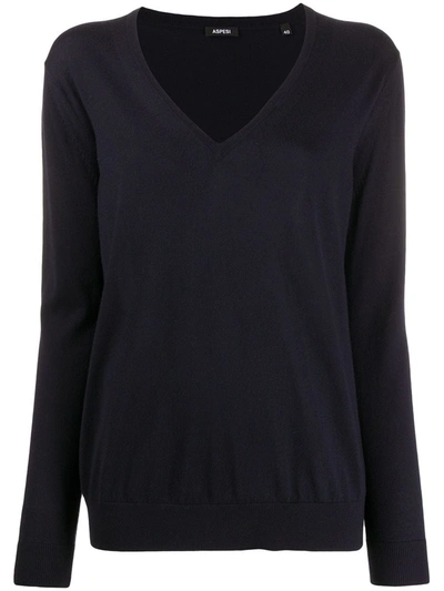 Aspesi V-neck Wool Jumper In Blue