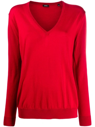 Aspesi V-neck Wool Jumper In Red