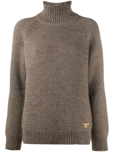 Tory Burch Mélange Ribbed-knit Turtleneck Sweater In Brown